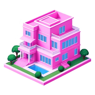 Barbie pink modern mansion, all pink, isometric exterior view  sticker