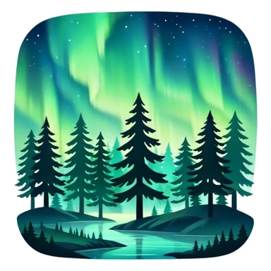 northern lights with pine forest silhouette sticker