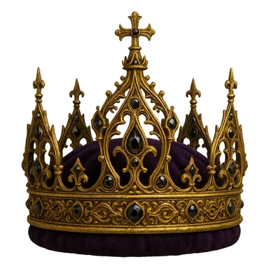 gothic crown in gold with purple velvet and black diamonds, ornate and royal sticker