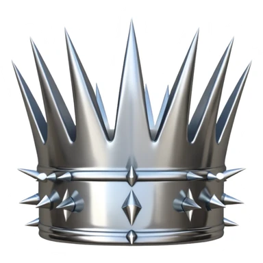 A spiked crown emoji made of silver chrome, sharp yet rounded metallic spikes, glossy reflections, aggressive luxury swag aesthetic, iOS emoji style, centered, clean white background sticker