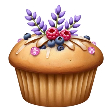 Lavender flower sprigs on a muffin with berries and sugar crystals without frosting  sticker