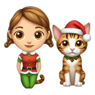 brown hair female christmas elf with a bengal cat sticker