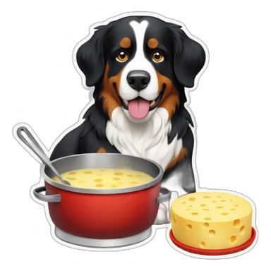 Bernese mountain dog cooking swiss cheese fondue sticker