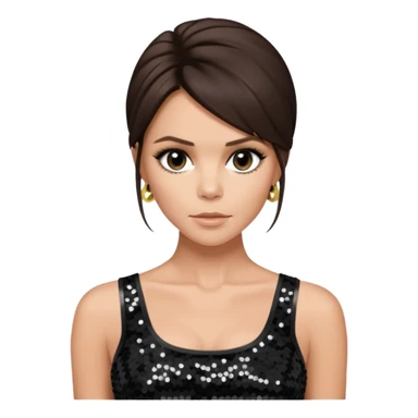 Victoria Beckham with dark brown hair, black sequin crop top sticker