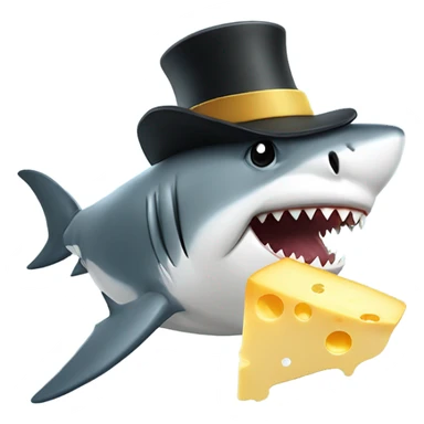 Shark with a top hat eating cheese sticker