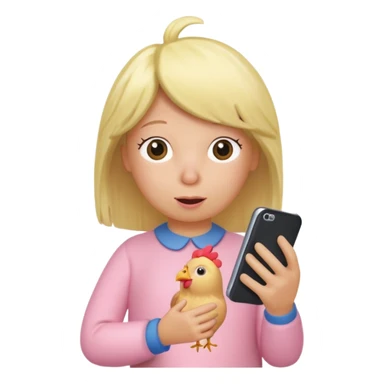 Make a chicken with a blonde wig that has a cell phone and is watching Peppa Pig sticker