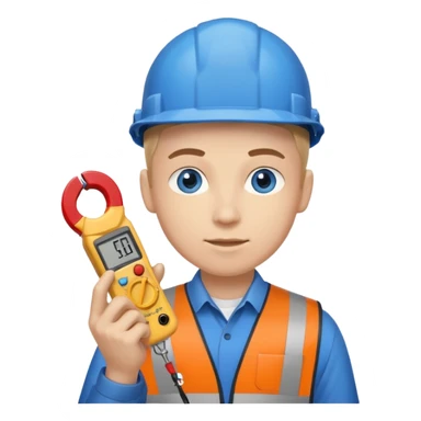 La tercera imagen pero ojos azules, y que lleve en manos una pinza amperimetrica sticker