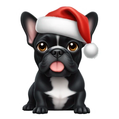 French  Black bulldog wearing Christmas hat sticker