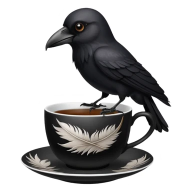 create a crow hoalding tea cup  2d sticker