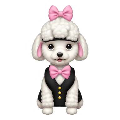 Caniche blanca con chaleco negro con un moño rosa sticker