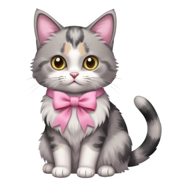 Sitting Dilute grey calico cat with pink ribbon sticker