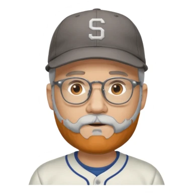 male full gray beard glasses and baseball cap sticker