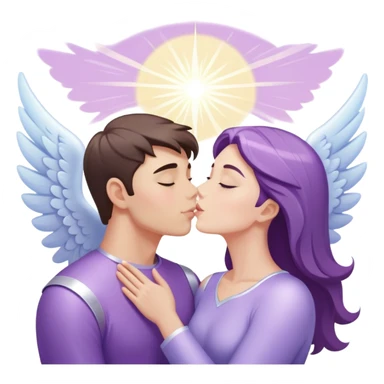 a pastel purple angel woman kisses White brunette man human with rays of light sticker