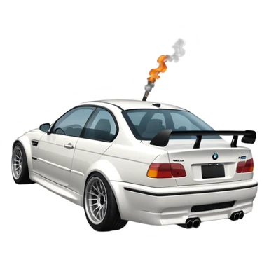 

A white BMW M3 E46, seen from behind at a certain angle, is drifting through a corner; the wheels are not straight, they are changing according to the rotation of the drift. sticker