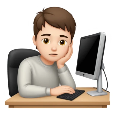 young programmer working at the computer, embarrassed sticker
