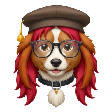 dog with very red long hair and glassess and hat sticker