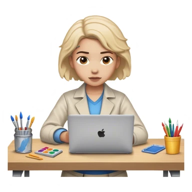 A person is **standing up from their desk**, a determined look on their face. In front of them is a an open laptop, or a workbench**—a symbol of **taking action**. Their **future self**, glowing with confidence, is **guiding their hands as they type, paint, build, or create something sticker