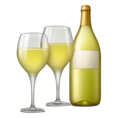 1 piece of big bottle with sign "CAVA" and 2 pieces same clinking glasses of white wine sticker