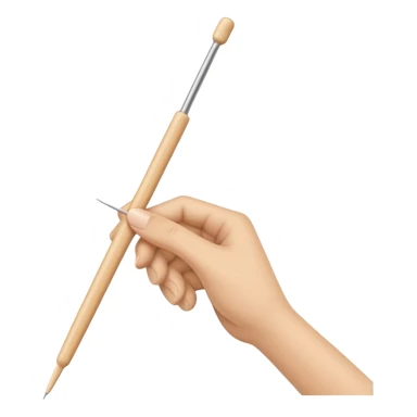 hand holding 1 knitting needle sticker