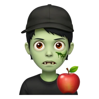 Green zombie, black hair, designer cap turned to the left, black shirt. Apple iOS style. sticker