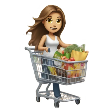 Lady with long brown hair and brown eyes with shopping cart and coupons sticker