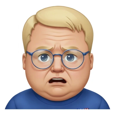angry fat man, crying like a kid,  blond short and hight receding hairline, wearing a dark blue sweatshirt, nasa logo on the sweatshirt, round glasses without frame, 40 years old sticker