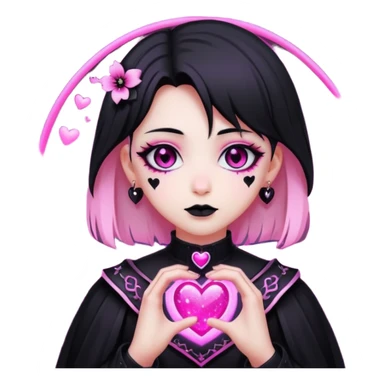 goth sakura black heart with glowing pink outline and magical sparkles sticker