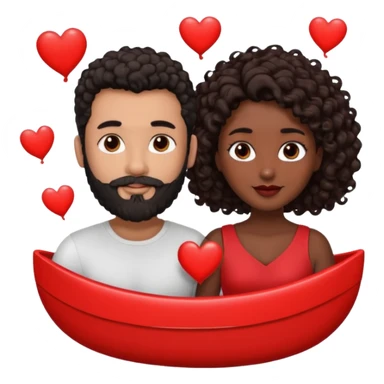 pareja de Mujer morena rizada cabello largo castaño ojos oscuros y hombre blanco cabello negro corto (no es rizado) con barba  y ojos marron al rededor de la pareja corazones sticker