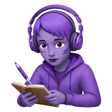purple open written in journal with purple headphones on top sticker