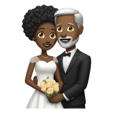 A white man with grey hair and with a goatee has just married, with a black woman with black hair and a brown complexion. They have a lot of money. they are hugged sticker