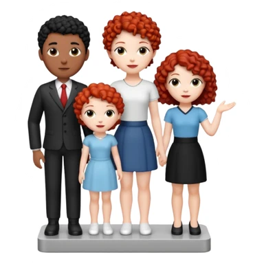 crie uma figurinha com uma família de três uma mulher branca de cabelo  cacheado curto vermelho um homem branco de cabelos preto e uma menina branca de cabelos cacheados preto sticker