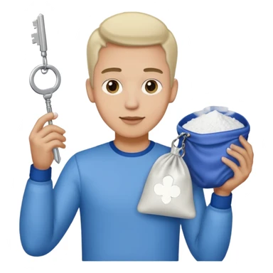 Gay man with a bag of powder and a key sticker