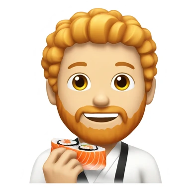 An emoji of a guy eating Sushi with a red beard and blond hair sticker