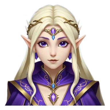 Cinematic Realistic WoW Elf Mage Portrait, head tilted epicly and inquisitively, showcasing a commanding presence and graceful arcane power. Her luminous, porcelain-like skin and delicate features, framed by an intricately detailed robe in deep blues and purples with golden accents, are rendered with lifelike clarity and dramatic, mystical lighting, high shine, epic and awe-inspiring, embodying the timeless magic of an elven mage poised to reshape destiny. sticker