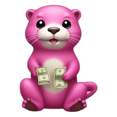 pink otter sitting and counting money sticker