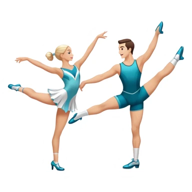 Icon for Sports Dance: a white men and women in competitive attire performing a synchronized dance with acrobatic moves, dance shoes, a rhythmic floor, and a competition backdrop. The icon should capture athleticism, technique, and acrobatic precision. Transparent background. sticker