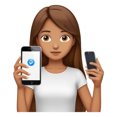 girl with long brown hair wearing a white top holding a smartphone sticker