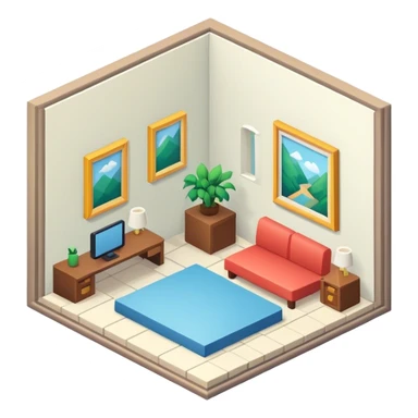 An isometric 3D room with two walls that meet at the back left and right. sticker