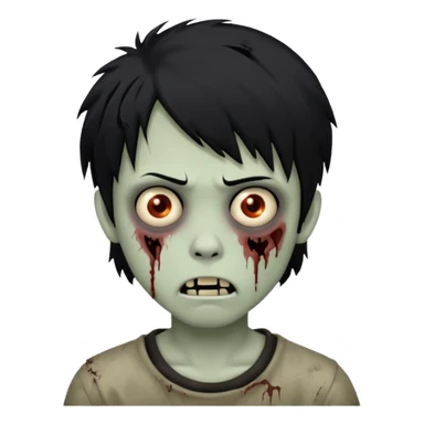 Boy, zombie, black hair, medium long, emo, shaggy, dark, spooky, creepy expression emoji | AI Emoji Generator sticker