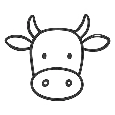 Show only the cow's head in a hand-drawn outlined icon style with sketchy lines, no fill, minimal details, no background. sticker