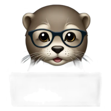 female vet otter with glasses with a macbook sticker