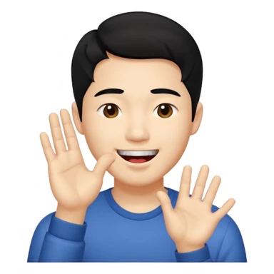 Asia guy black hair side part rubbing hand together and smirking with tongue out on the side sticker