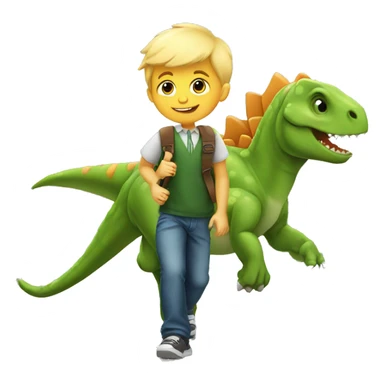 Cute boy blonde dinosaur going to school  sticker