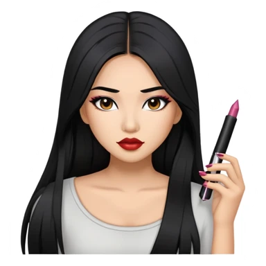 baddie with Asian and Latina features, long straight black hair, makeup sticker