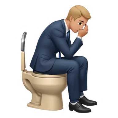 Man siting in a toilet bowl head down hands on the knee the side side view and dress sticker