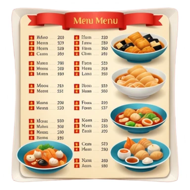 Paper menu with Chinese dishes sticker