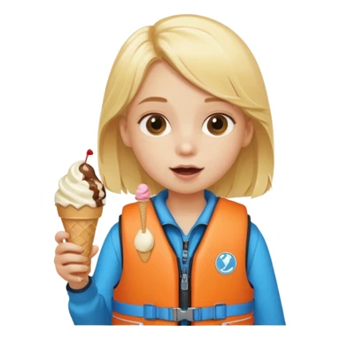 girl blonde kid wearing lifejacket, eating ice cream sticker