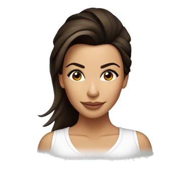 3/4 face, contrasted, shadow, light, Eva Longoria expression, wink, thin nose, brunette woman, hazel eyes, long eyelashes, dark shoulder shaded hair, white t-shirt sticker