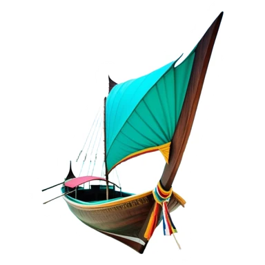 ​Cinematic Realistic Authentic Thai Longtail Boat, depicted as a traditional wooden longtail boat with a sleek, elongated hull and a brightly painted canopy, its long tail fin cutting gracefully through turquoise waters under a clear tropical sky, rendered with vibrant textures and dynamic natural lighting that captures its rustic charm and cultural heritage, sticker
