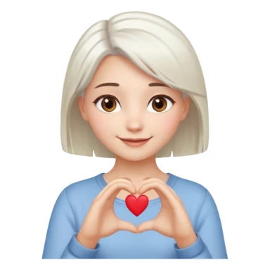 Beautiful girl. Platinum-colored hair just below the shoulders, straight, brown eyes, sweet smile. Hands in the shape of a heart. sticker